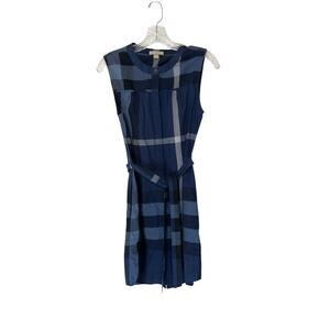 Burberry‎ Brit Girl's Blue Plaid Cotton Button Up Belted Sleeveless Dress Large